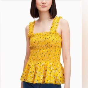 Kate Spade floral smocked tank top yellow blue